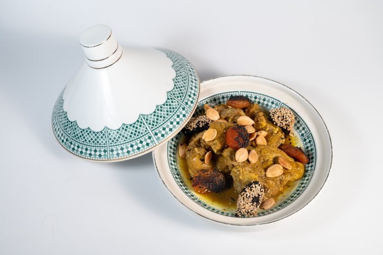 Authentic Moroccan Lamb Tajine with Prunes and Roasted Almonds at Beity Ibn Rushd.